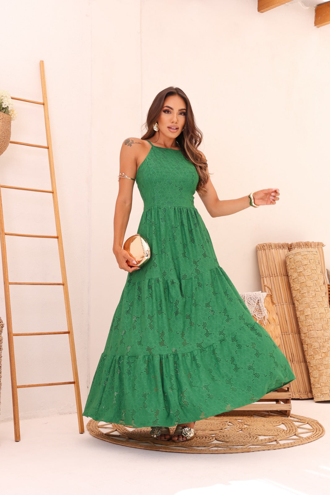 Vestido Longo Malha Lese Tayna (Verde)